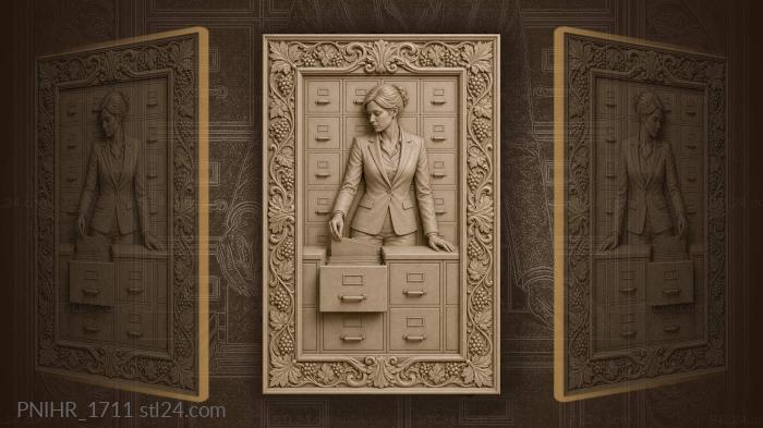 Businesswoman with vintage filing cabinets 3d STL model