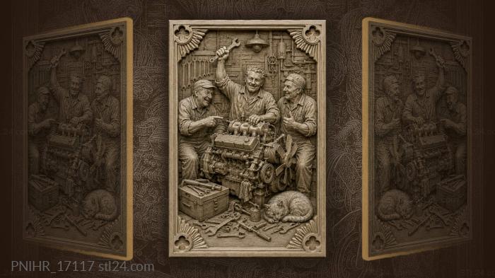 Mechanics at work with playful cat 3d STL model