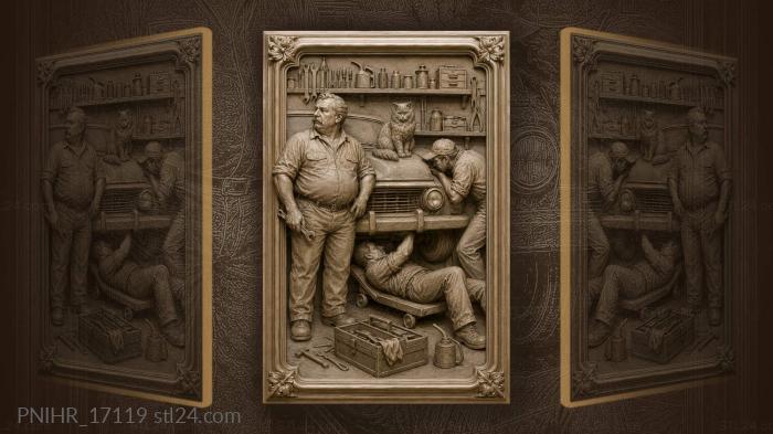 Automotive workshop with curious cat 3d STL model