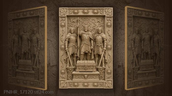 Medieval knights with treasure and sunbursts 3d STL model