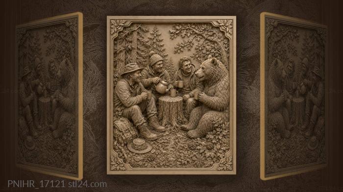 Forest tea party with a bear 3d STL model