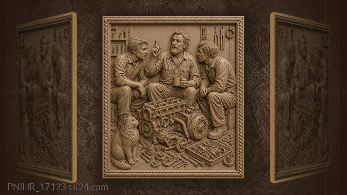 Mechanics discussing engine with a cat 3d STL model