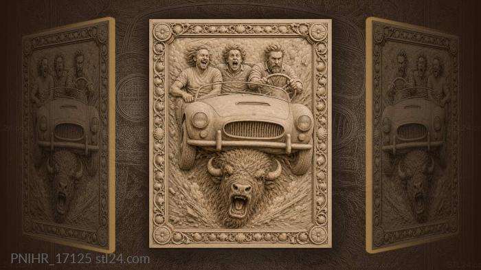 Fast drive bison below roaring 3d STL model