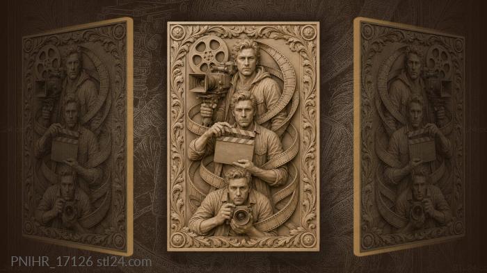 Filmmakers with vintage film reel 3d STL model
