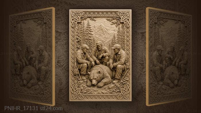 Hunters and a sleeping bear 3d STL model