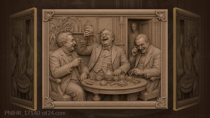 Men with cigars and a guest watching 3d STL model