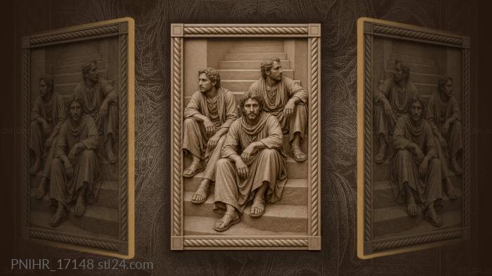 Three lads on the stone steps 3d STL model