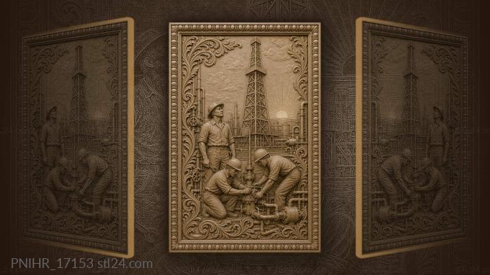 Oilfield sunrise industrial workers scene 3d STL model