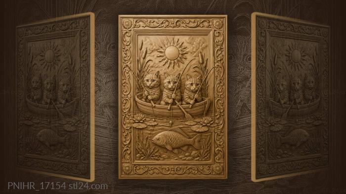 Cats fishing from little boat 3d STL model