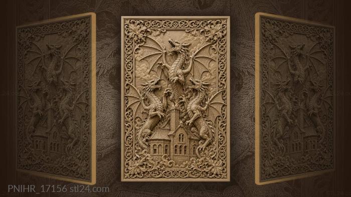 Dragons rising above ancient city 3d STL model