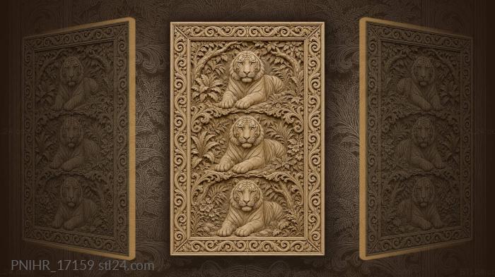 Three majestic tigers in foliage 3d STL model
