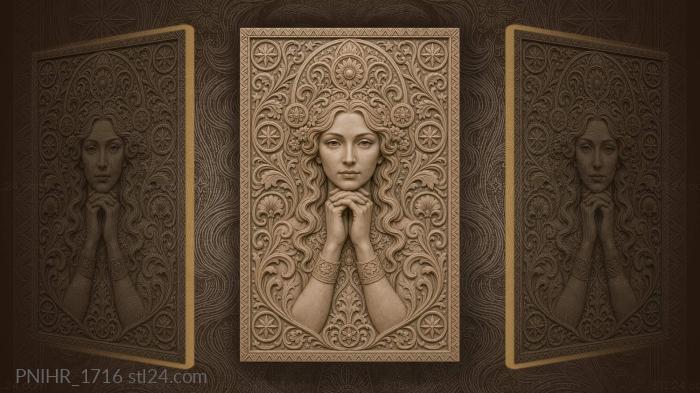 Woman among swirling floral stars 3d STL model