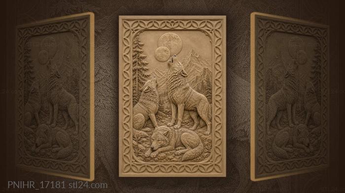 Wolves howling at double moons 3d STL model