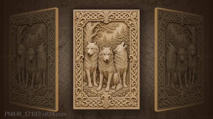 Wolves seated among the forest trees 3d STL model