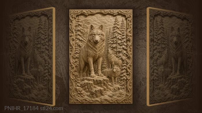 Wolf on rock as another howls 3d STL model