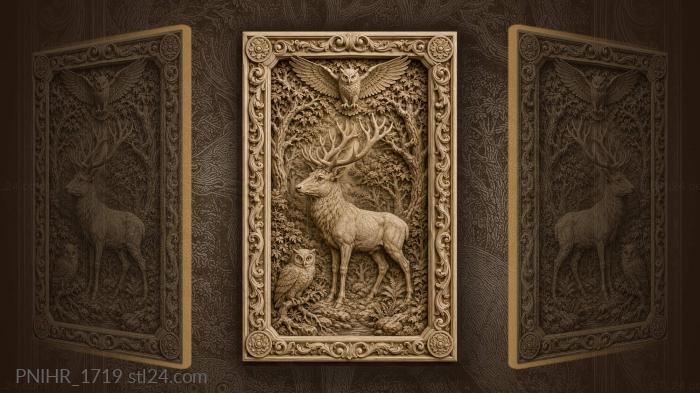 Majestic stag and watchful owls 3d STL model