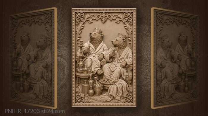 Crowned bears with hookah and cocktail 3d STL model