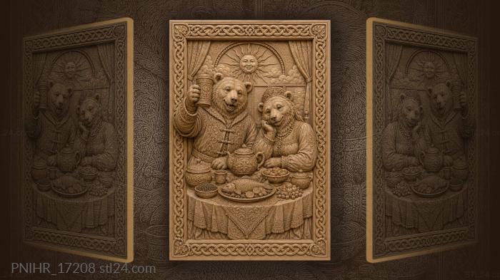 Bear couple with caviar under a smiling sun 3d STL model