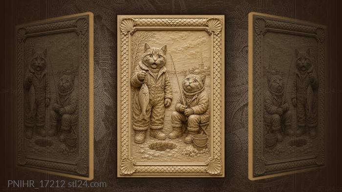 Cats winter fishing frozen river 3d STL model