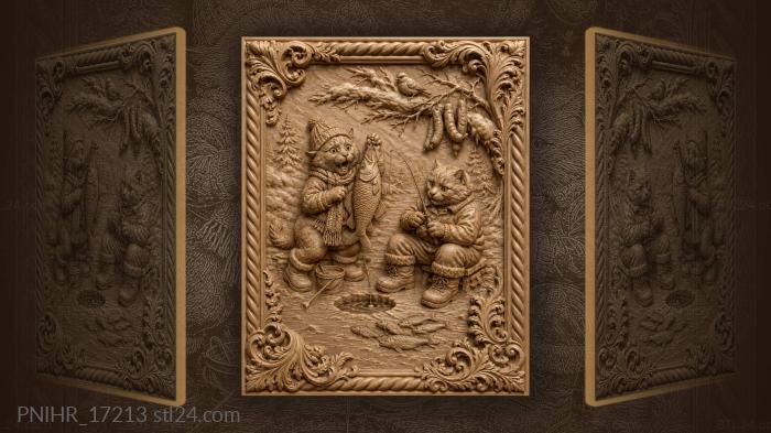 Cats winter fishing funny scene 3d STL model