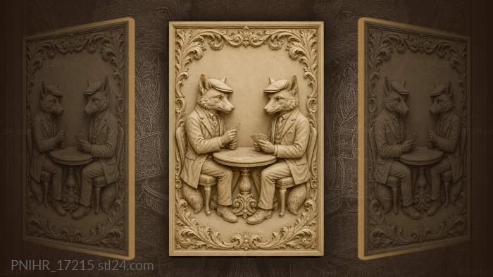 Foxes playing cards at table 3d STL model