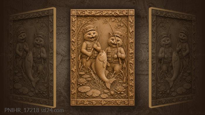 Anglers hook a leaping fish among lilies 3d STL model