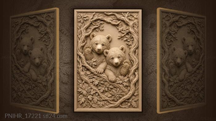 Two cubs waving paws among branches 3d STL model