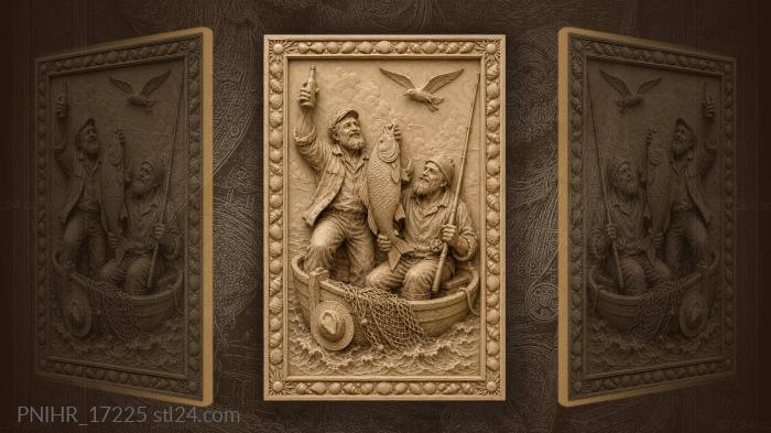 Boat fishermen toast with their trophy aloft 3d STL model