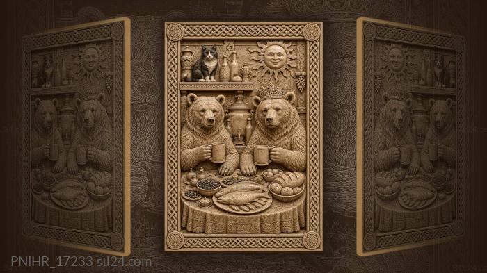 Crowned bear at a table with a cat 3d STL model