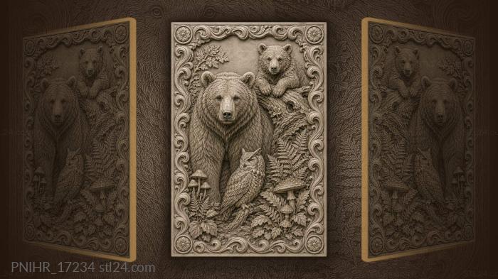 Bears and wise forest owl 3d STL model