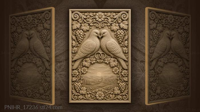Lovebirds sunset village grapevine border 3d STL model