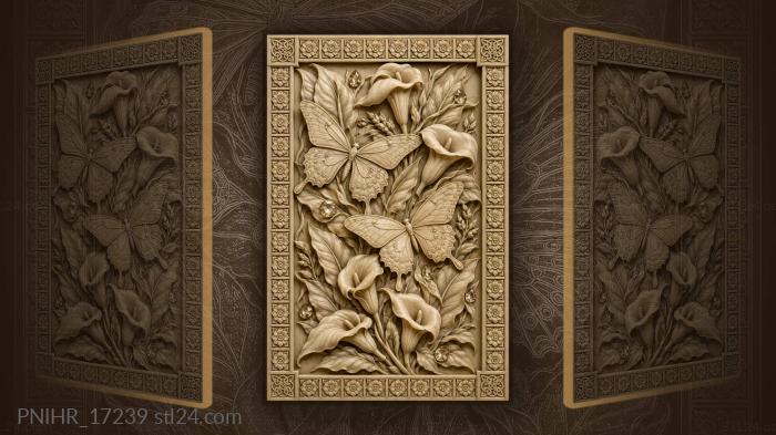 Butterflies among calla lilies foliage gems 3d STL model