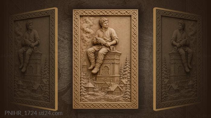 Young fisherman above winter village 3d STL model