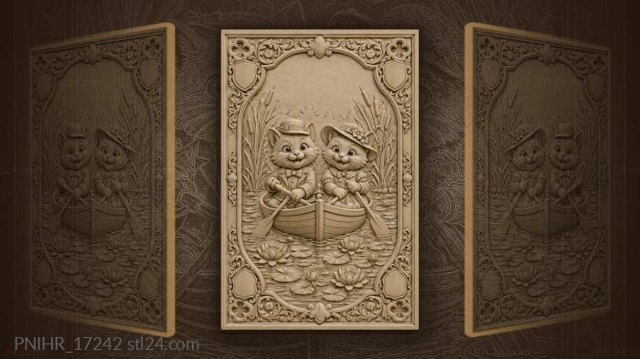 Cats rowing among water lilies 3d STL model