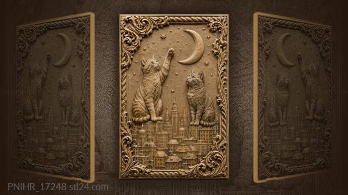 Cats over city moonlit night 3d STL model