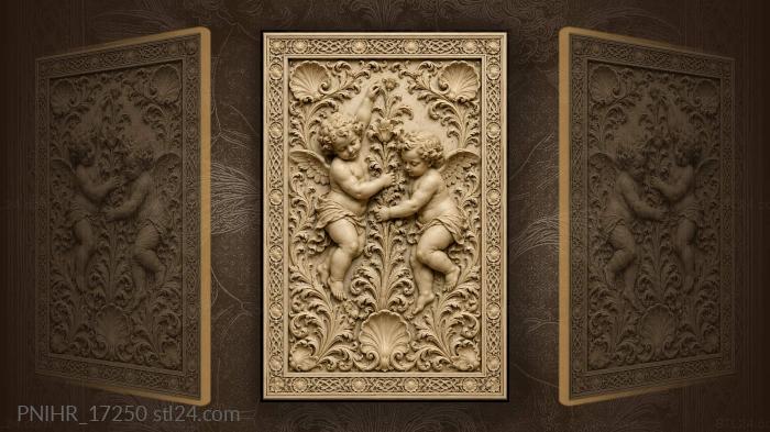 Two cherubs playing around floral spray 3d STL model