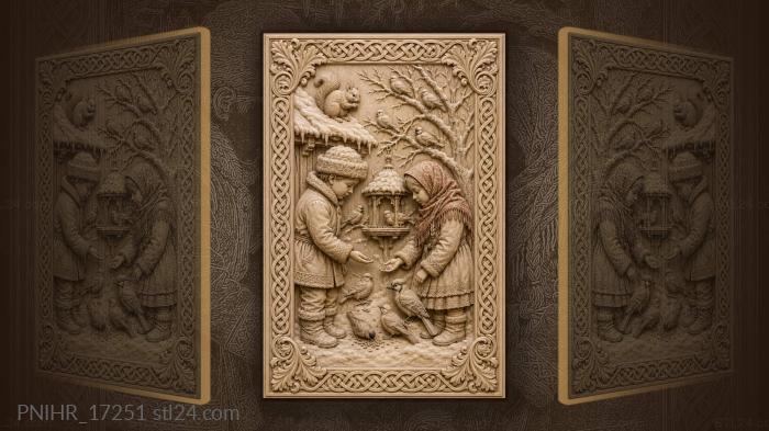 Children feeding birds and squirrel 3d STL model