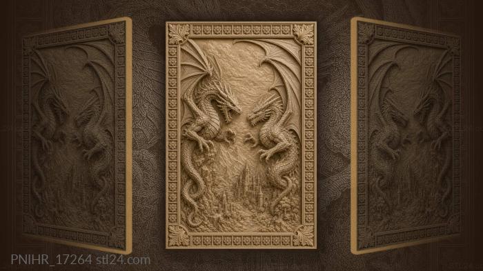 Two dragons facing off above a tiny castle 3d STL model