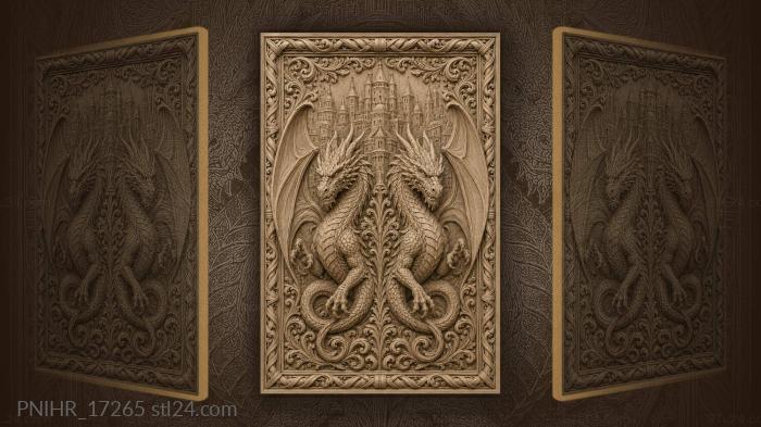 Dragons guarding ancient city towers 3d STL model