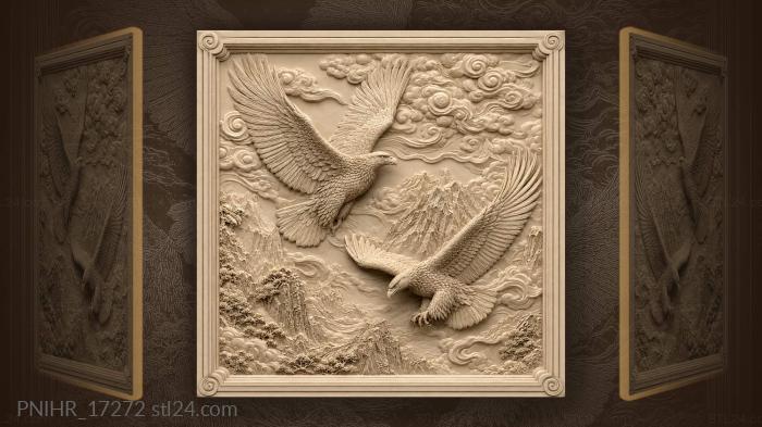 Eagles soaring above mountain peaks 3d STL model