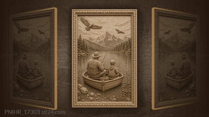 Lakeside fishing father and son 3d STL model