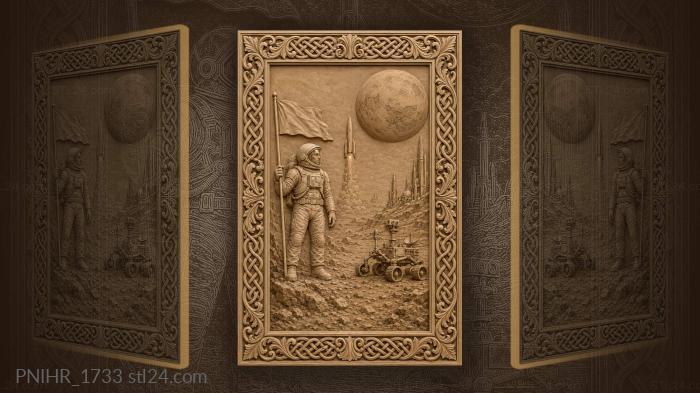 Astronaut on mars with rocket launch 3d STL model