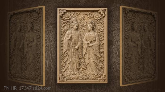 Two robed figures with staff and fan 3d STL model