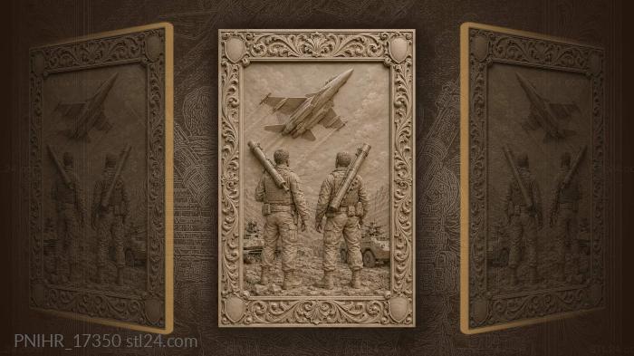 Soldiers watching jet fly high 3d STL model