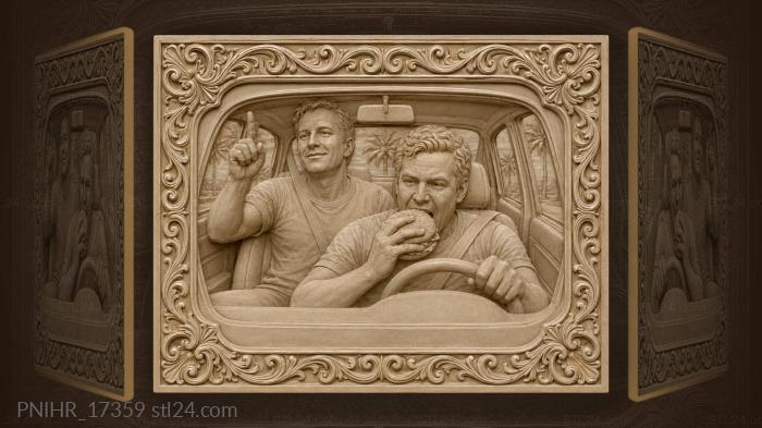Harry and Lloyd eat a burger driving 3d STL model