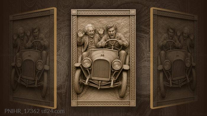 Albert Einstein riding in a vintage car 3d STL model