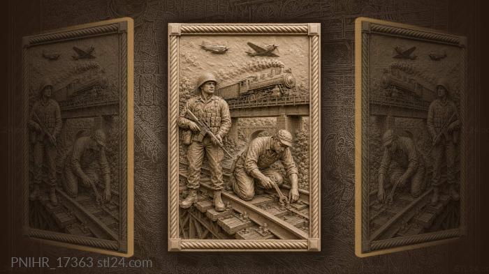 Soldier and track worker with a wrench 3d STL model