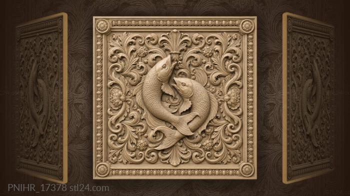 Intertwined fish floral ornament 3d STL model