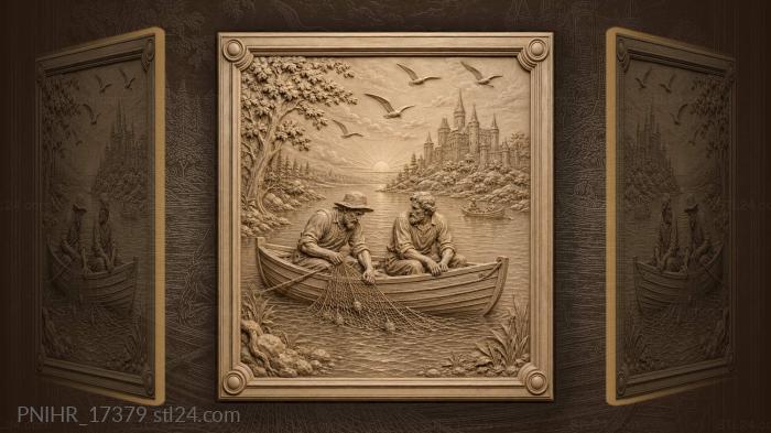 Fishermen castle sunrise distant birds 3d STL model