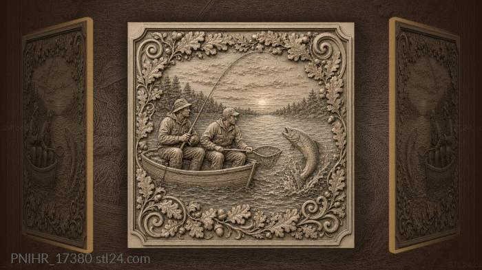 Fishermen boat leaping fish sunset 3d STL model